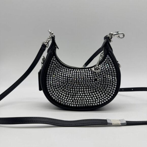 COACH Jonie crystals top handle clutch mini crossbody bag -Silver /Black - Picture 10 of 17